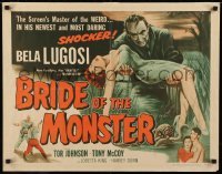 3j558 BRIDE OF THE MONSTER 1/2sh 1956 Ed Wood, great art of Bela Lugosi carrying sexy girl!