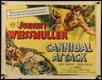 3j566 CANNIBAL ATTACK 1/2sh 1954 cool art of Johnny Weissmuller w/knife, fighting alligators!