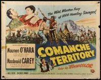 3j577 COMANCHE TERRITORY style A 1/2sh 1950 Maureen O'Hara, Macdonald Carey, Native American action art!