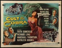 3j589 CULT OF THE COBRA style A 1/2sh 1955 artwork of sexy Faith Domergue & giant cobra snake!