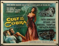 3j590 CULT OF THE COBRA style B 1/2sh 1955 artwork of sexy Faith Domergue & giant cobra snake!