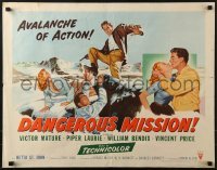 3j592 DANGEROUS MISSION style A 1/2sh 1954 Victor Mature, Piper Laurie, an avalanche of action!