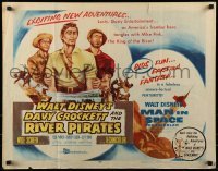 3j595 DAVY CROCKETT & THE RIVER PIRATES 1/2sh 1956 Walt Disney, Fess Parker & Buddy Ebsen!