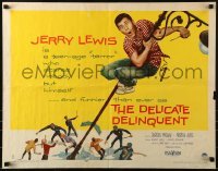3j598 DELICATE DELINQUENT style B 1/2sh 1957 teen-age terror Jerry Lewis hanging from light post!