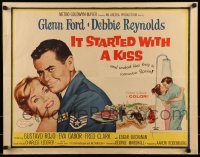 3j710 IT STARTED WITH A KISS style A 1/2sh 1959 Glenn Ford & Debbie Reynolds kissing in shower in Spain!
