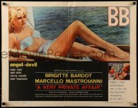 3j964 VERY PRIVATE AFFAIR 1/2sh 1962 Louis Malle's Vie Privee, c/u of sexiest Brigitte Bardot!