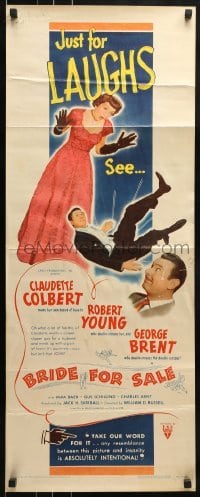 3j044 BRIDE FOR SALE insert 1949 Claudette Colbert caught between Robert Young & George Brent!