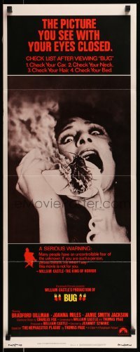 3j050 BUG insert 1975 wild horror image of screaming girl on phone with flaming insect!