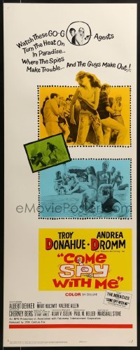 3j067 COME SPY WITH ME insert 1967 Troy Donahue spy spoof, Andrea Dromm, they blow up the Caribbean!