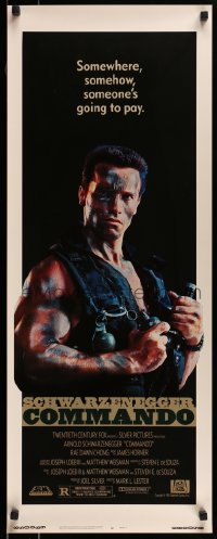 3j069 COMMANDO insert 1985 Arnold Schwarzenegger is going to make someone pay!