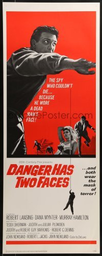 3j079 DANGER HAS TWO FACES insert 1967 Robert Lansing couldn't die - he stole a dead man's face!