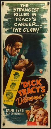 3j093 DICK TRACY'S DILEMMA insert 1947 great art of Ralph Byrd vs The Claw, Sightless, & Vitamin