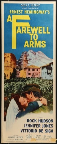 3j104 FAREWELL TO ARMS insert R1963 art of Rock Hudson kissing Jennifer Jones, Ernest Hemingway