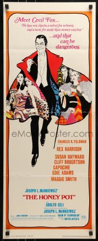 3j167 HONEY POT insert 1967 cool colorful art of Rex Harrison & Susan Hayward!