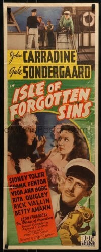 3j186 ISLE OF FORGOTTEN SINS insert 1943 Edgar Ulmer directed, John Carradine, Veda Ann Borg!