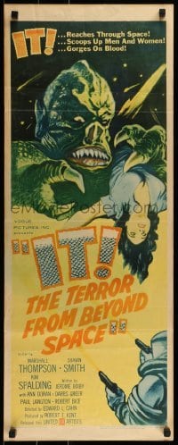 3j189 IT! THE TERROR FROM BEYOND SPACE insert 1958 cool art of wacky monster, $50,000 guaranteed!