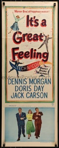 3j191 IT'S A GREAT FEELING insert 1949 Doris Day, Dennis Morgan & Jack Carson, musical!
