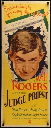 3j197 JUDGE PRIEST insert R1937 John Ford, Will Rogers at his best, from a story by Irvin S. Cobb, rare!