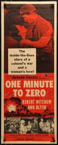 3j306 ONE MINUTE TO ZERO insert R1956 close-up of Robert Mitchum & Ann Blyth, Howard Hughes!
