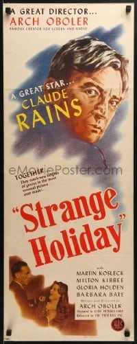 3j430 STRANGE HOLIDAY insert 1946 portrait art of star Claude Rains, great director Arch Oboler!