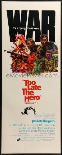 3j457 TOO LATE THE HERO int'l insert 1970 Robert Aldrich, art of Michael Caine & Cliff Robertson in WWII!
