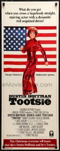 3j458 TOOTSIE insert 1982 full-length Dustin Hoffman in drag by American flag!