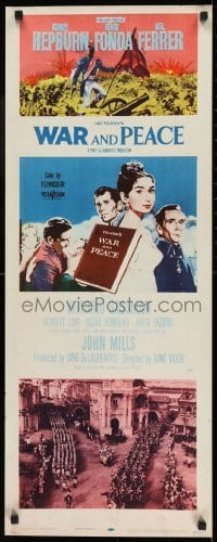 3j484 WAR & PEACE insert 1956 art of Audrey Hepburn, Henry Fonda & Mel Ferrer, Tolstoy!