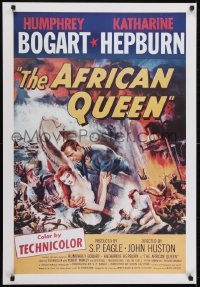 3k846 AFRICAN QUEEN 26x38 commercial poster 1980s Humphrey Bogart & Katharine Hepburn!