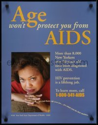 3k403 AGE WON'T PROTECT YOU FROM AIDS 17x22 special poster 1990s HIV/AIDS, woman with rings!