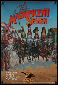 3k267 ANHEUSER-BUSCH 24x35 advertising poster 1980s cowboy western art, The Magnificent Seven!