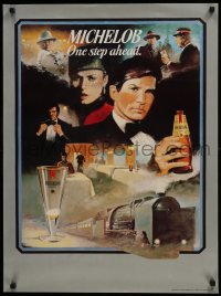 3k266 ANHEUSER-BUSCH 23x31 advertising poster 1982 M. Pate railroad train spy art, One Step Ahead!