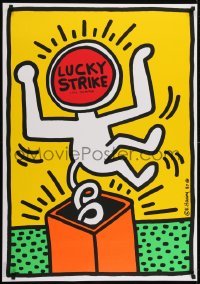 3k010 KEITH HARING 28x39 Swiss silk screen art print 1987 Lucky Strike art over yellow background!
