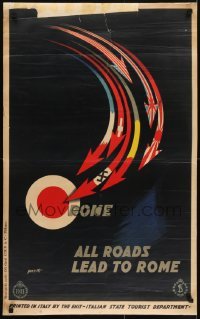3k064 ALL ROADS LEAD TO ROME 24x39 Italian travel poster 1936 flag-arrows by Severo Pazzati!