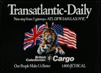 3k070 BRITISH CALEDONIAN TRANSATLANTIC DAILY travel poster 1980 great Langford art of lion!