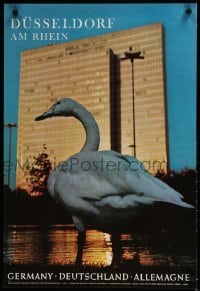 3k076 GERMANY German travel poster 1968 Dusseldorf, image of goose & highrise building!