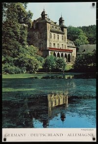 3k075 GERMANY German travel poster 1960s great image of Gimborn Castle & lake!