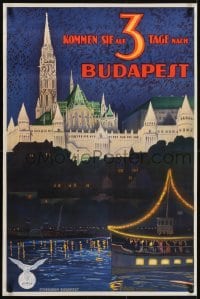 3k078 IBUSZ BUDAPEST 25x38 Hungarian travel poster 1930s Polya Tibor art of the city's waterfront!