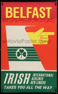 3k080 IRISH INTERNATIONAL AIRLINES BELFAST Irish travel poster 1960s Ireland, art of shamrock!