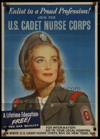 3k055 JOIN THE U.S. CADET NURSE CORPS 20x28 WWII war poster 1940s Edmundson art of pretty nurse!