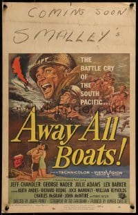 3p017 AWAY ALL BOATS WC 1956 Jeff Chandler, Reynold Brown art, battle cry of the South Pacific!