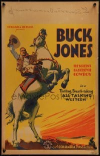3p039 BUCK JONES WC 1930s cool art of the screen's daredevil cowboy on his rearing horse!