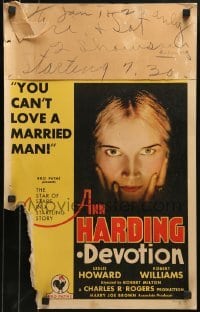3p056 DEVOTION WC 1931 Ann Harding disguises herself to become Leslie Howard's son's nanny!