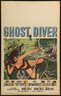 3p078 GHOST DIVER WC 1957 art of scuba divers chasing sexy skin-diving Audrey Totter with knife!