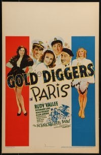 3p080 GOLD DIGGERS IN PARIS WC 1938 art of sexy dancers Rosemary Lane & Gloria Dixon, Rudy Vallee!