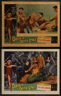 3r971 QUEEN OF OUTER SPACE 2 LCs 1958 sexy Zsa Zsa Gabor & Laurie Mitchell on Venus!