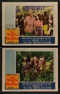 3r973 ROOTS OF HEAVEN 2 LCs 1958 directed by John Huston, Errol Flynn & Trevor Howard in Africa!