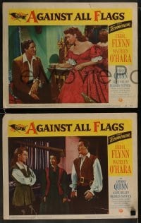 3r656 AGAINST ALL FLAGS 4 LCs 1952 pirate Errol Flynn w/swashbuckling Maureen O'Hara!