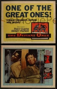 3r094 DEFIANT ONES 8 LCs 1958 cons Tony Curtis & Sidney Poitier chained together, Lon Chaney Jr.!