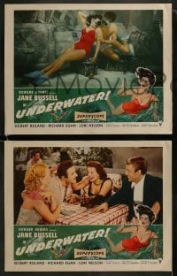 3r768 UNDERWATER 4 LCs 1955 Howard Hughes, sexiest skin diver Jane Russell, Gilbert Roland!