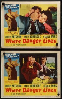 3r872 WHERE DANGER LIVES 3 LCs 1950 great images of Robert Mitchum & Faith Domergue!